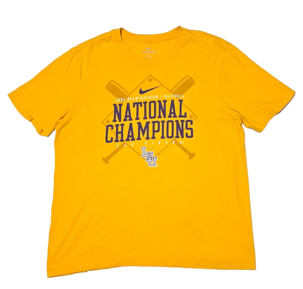 Nike LSU Tigers 2023 NCAA Division I Baseball National Champions Tee Yellow M
